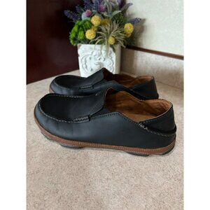 Olukai Moloa Leather Slip-On Shoes M9.5 EUR 42.5 Black & Brown Rubber Sole Mens